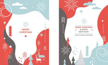 Noel afiş, Yeni Yıl Tebrik kartı, düz vektör illüstrasyon