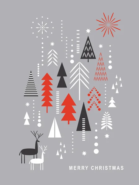 Christmas Banner Winter Scene New Year Greeting Card Flat Vector — Stock Vector
