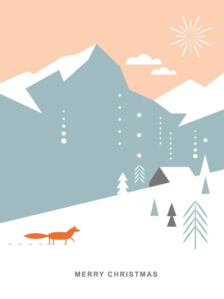 Christmas Banner Winter Scene New Year Greeting Card Flat Vector — Stock Vector