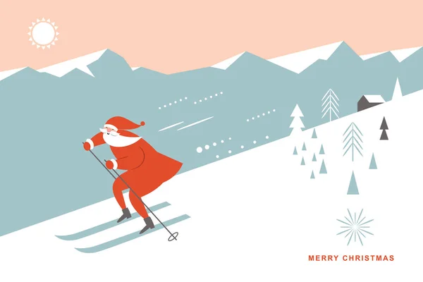 Christmas Banner Vinter Scen Nyår Gratulationskort Platt Vektor Illustration — Stock vektor