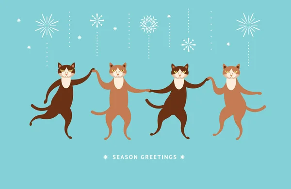 Chats Bruns Sur Fond Bleu Noël — Image vectorielle