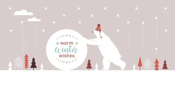Bear Making Snowball Christmas Concept — Stock Vector