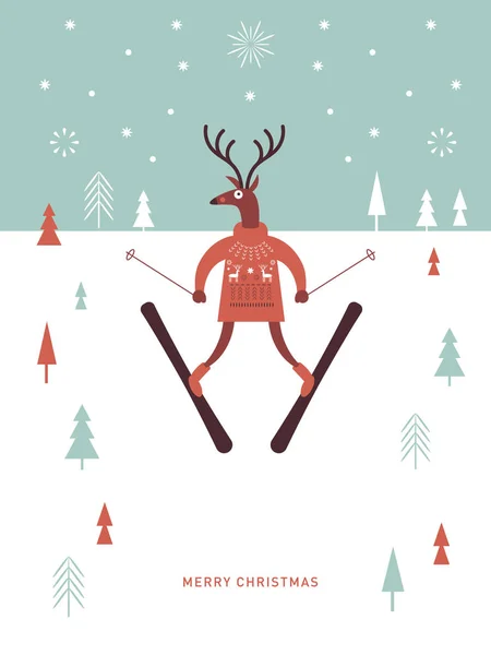 Cervo Maglione Sci Concetto Natale — Vettoriale Stock