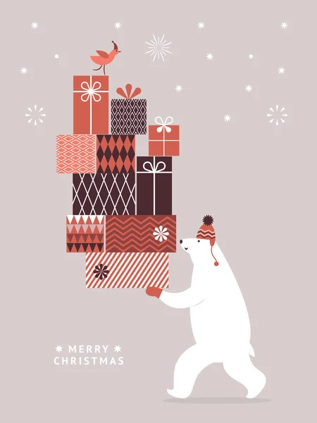 Ours Avec Coffrets Cadeaux Concept Noël — Image vectorielle