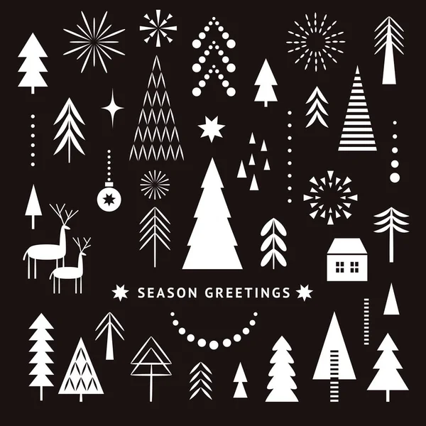 Set Fir Trees Snowflakes Christmas Concept — ストックベクタ