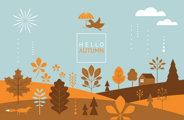Beautiful Autumnal Background Leaves Text Hello Autumn — Stock Vector