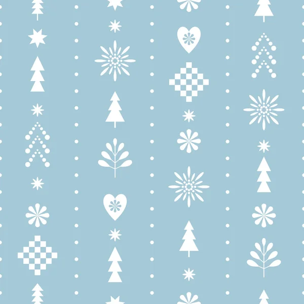 Naadloos Kerstpatroon Met Gestileerde Sneeuwvlokken Bomen Één Kleur Blauw — Stockvector
