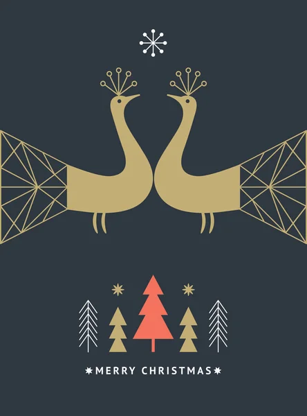 Set Design Elements Trendy Geometric Shapes Stylized Birds Trees Snowflakes — Stock Vector