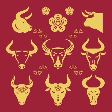 Bufalo kafası logosu. Bir grup boğa logosu.