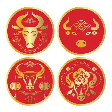 Bulls logosu, amblemi ya da çıkartması. Boğa 'nın Çin Yeni Yılı. 