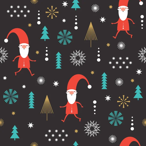 Naadloos Patroon Schattige Kerst Gnomes Rode Hoeden — Stockvector