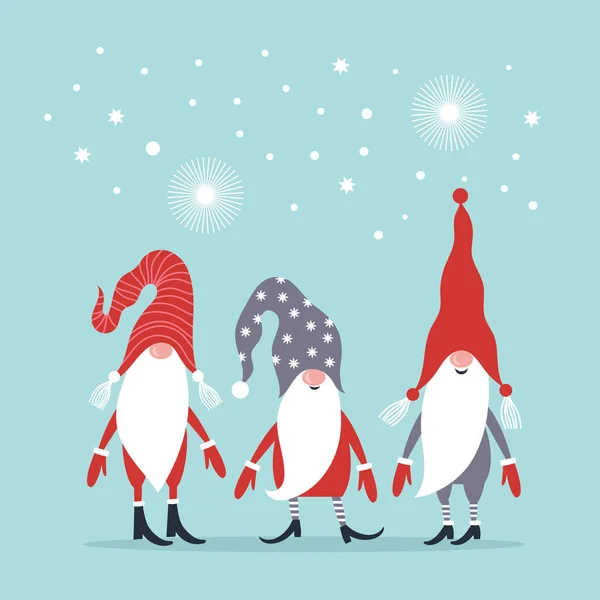 Carte Voeux Noël Bonne Année Joyeux Noël Jolis Gnomes Chapeaux — Image vectorielle