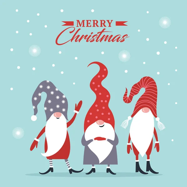 Carte Noël Gnomes Tomte Nisse Tonttu Bonne Année Joyeux Noël — Image vectorielle