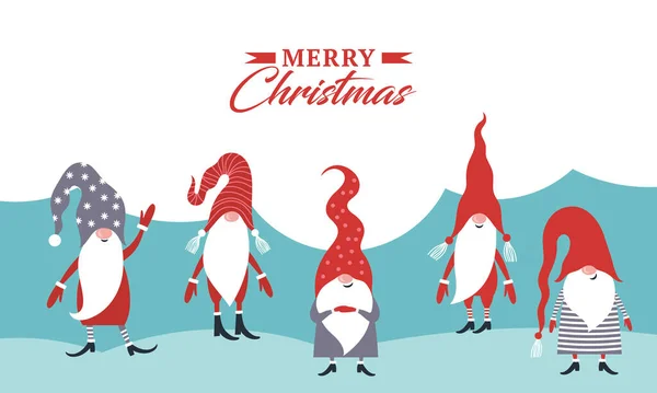 Carte Voeux Noël Bonne Année Joyeux Noël Jolis Gnomes Chapeaux — Image vectorielle