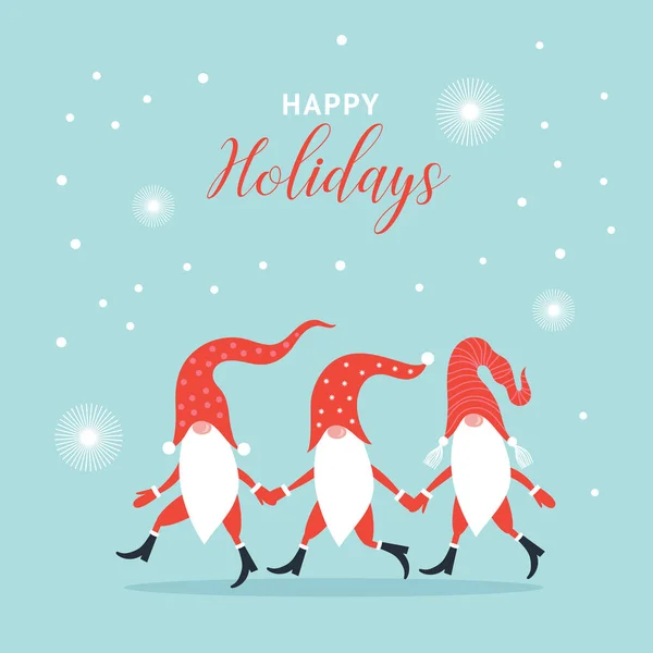 Carte Voeux Noël Bonne Année Joyeux Noël Jolis Gnomes Chapeaux — Image vectorielle
