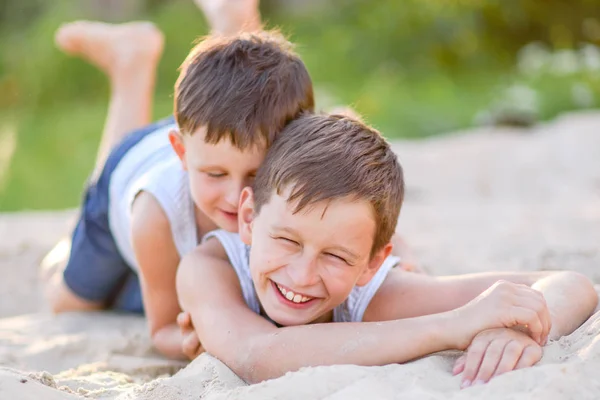 Portrait Two Boys Summer Outdoors — Stock Photo, Image