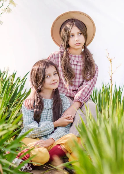 bir yaz doğa üzerindeki Girlfriends iki kız portresi