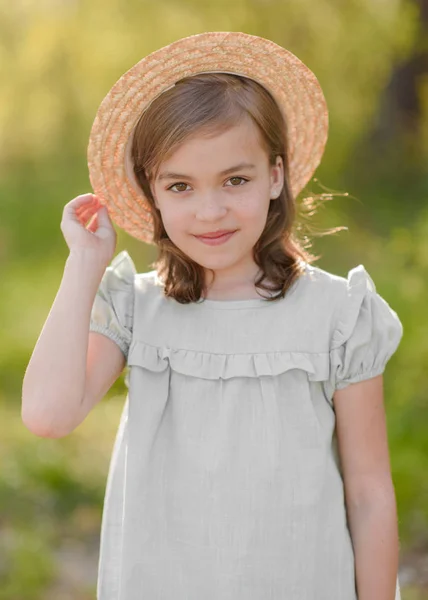 Portrait Petite Fille Plein Air Été — Photo