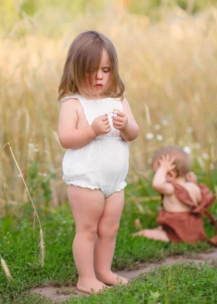 Portrait Deux Filles Copines Sur Une Nature Estivale — Photo