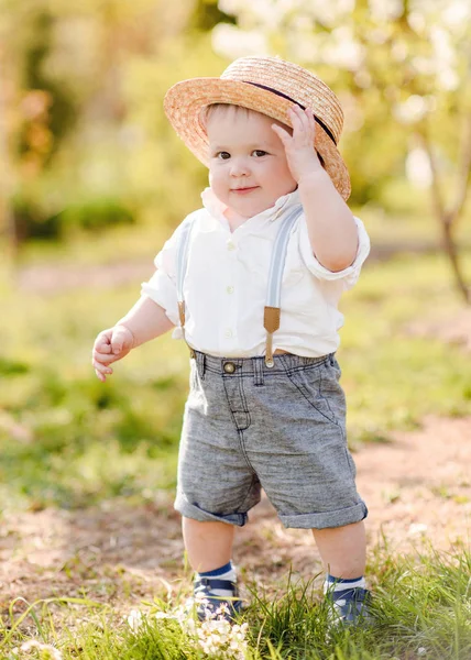 Portrait Little Boy Playing Summer Nature — Stock Photo, Image