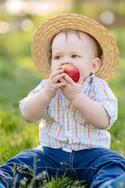 Portrait Little Boy Playing Summer Nature — Stock Photo, Image