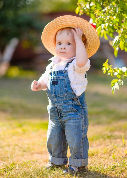 Porträt Eines Kleinen Jungen Der Der Sommerlichen Natur Spielt — Stockfoto