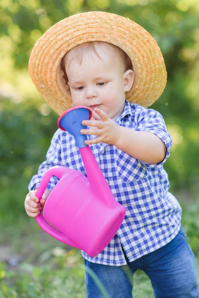 Portrait Little Boy Playing Summer Nature — Stock Photo, Image