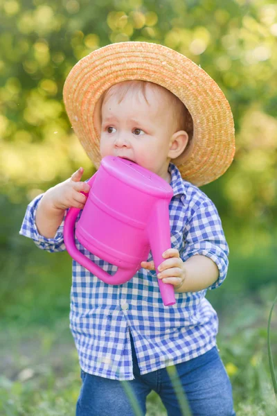 Portrait Little Boy Playing Summer Nature — Stock Photo, Image