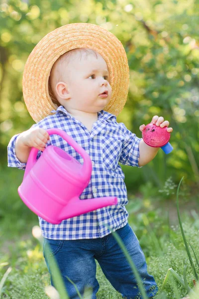 Portrait Little Boy Playing Summer Nature — Stock Photo, Image