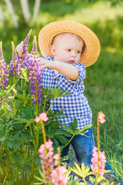 Retrato Menino Brincando Natureza Verão — Fotografia de Stock