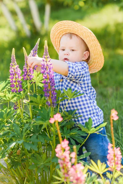 Retrato Menino Brincando Natureza Verão — Fotografia de Stock