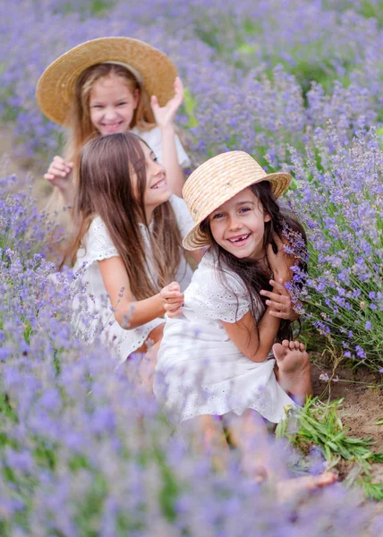 Portret Van Drie Meisjes Vriendinnen Natuur — Stockfoto