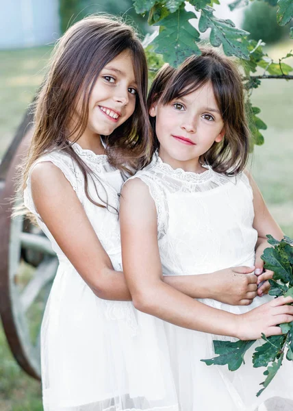 Portrait Two Girls Woods Girlfriends — Stock Photo, Image