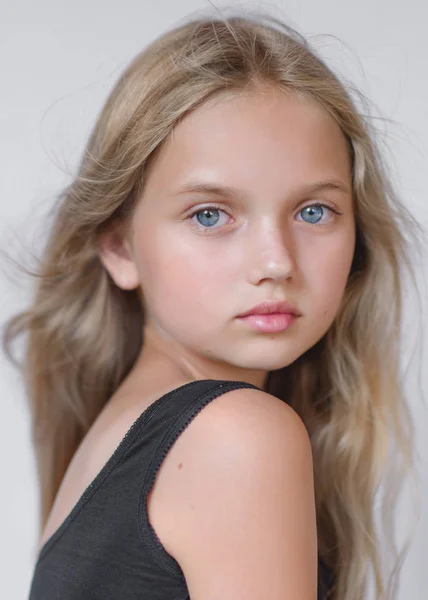 Portrait of little model girl in studio — Stock Photo, Image