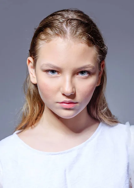 Portrait of little model girl in studio — Stock Photo, Image