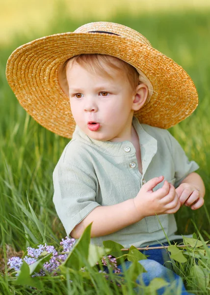 Портрет маленького мальчика на открытом воздухе летом — стоковое фото