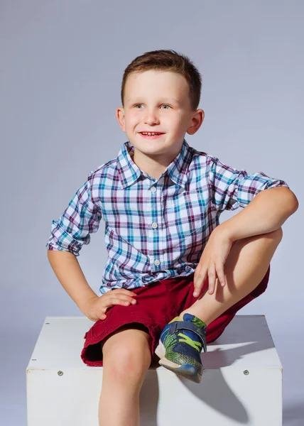 Portrait of a little fashionable boy in the studio — Stock Photo, Image