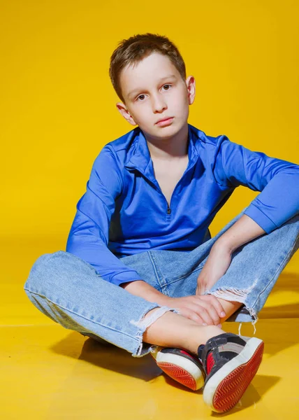 Portrait of a little fashionable boy in the studio — Stock Photo, Image