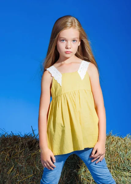 Portrait of little model girl in studio — Stock Photo, Image