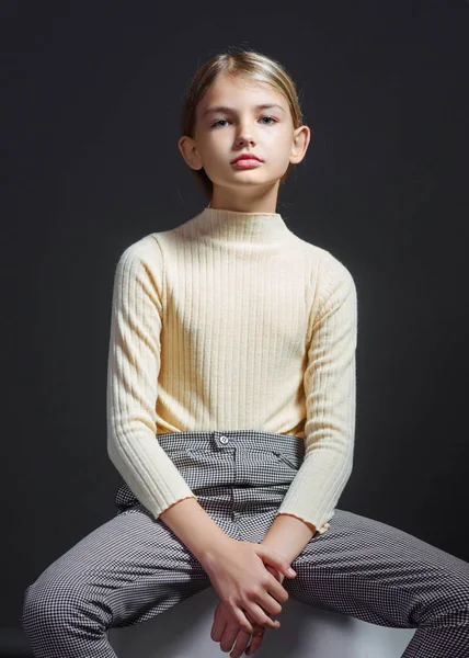 Portrait of little model girl in studio — Stock Photo, Image