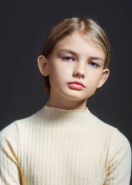 Portrait of little model girl in studio — Stock Photo, Image