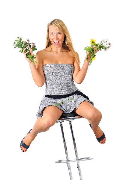 Funny young caucasian woman blonde posing — Stock Photo, Image