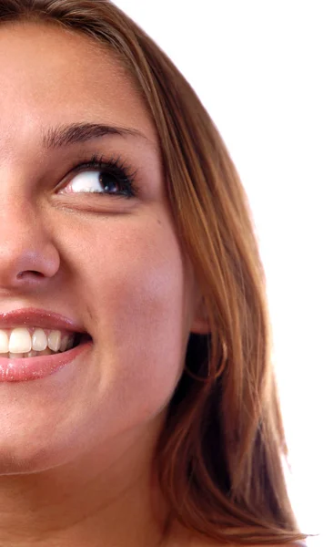 Young beautiful girl's hals-face on a white background — Stock Photo, Image