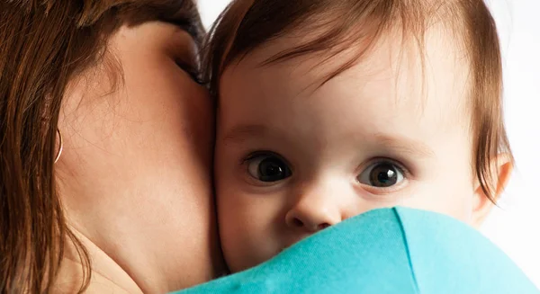 Close-up caring positive unidentified mother — Stock Photo, Image