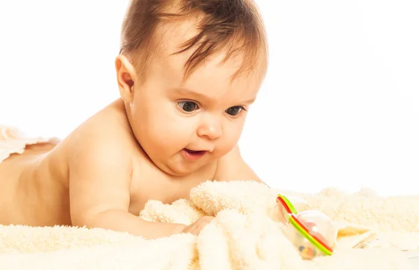 Close-up portrait of a curious little pretty girl — Stock Photo, Image