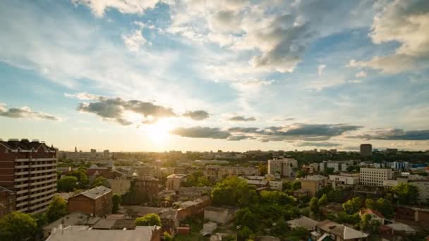 Solnedgång Tid Förflutit För Solen Över Byggnader Charkov Stad — Stockvideo