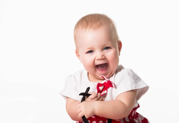 Vista Frontale Del Bambino Carino Con Bocca Spalancata Guardando Parte — Foto Stock