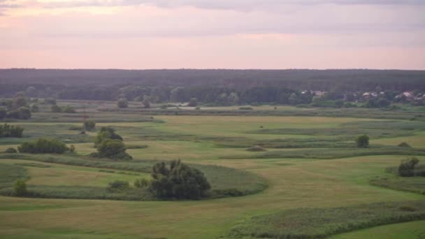 Panoramic View River Fields Sundown — Stock Video