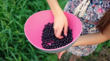 Elinde frenk üzümlü kase tutan tanınmamış bir kız..