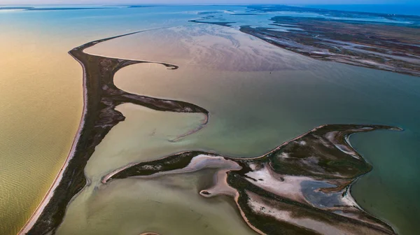 Ilhas Incomuns Lago Sivash Vista Superior Câmera Drone — Fotografia de Stock